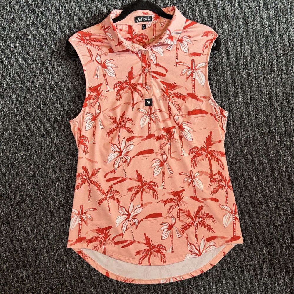 Bad Birdie Sz XL "Shake Your Palm Palm" Women's Sleeveless Golf Polo Resortwear